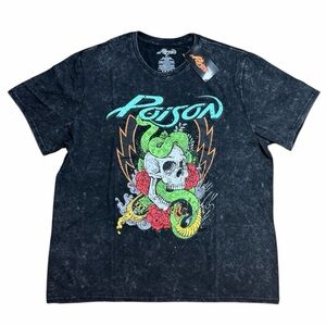 NWT Poison Band Shirt XL Mineral Wash Skull Snake Graphic Tee Official